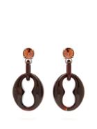 Matchesfashion.com Prada - Crystal Embellished Drop Earrings - Womens - Dark Brown