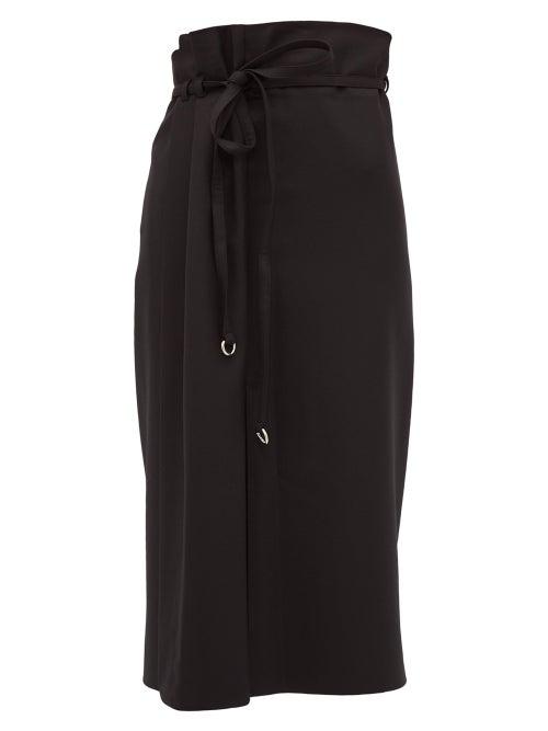 Matchesfashion.com Lemaire - High Rise Belted Wool Twill Midi Skirt - Womens - Black