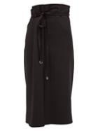 Matchesfashion.com Lemaire - High Rise Belted Wool Twill Midi Skirt - Womens - Black