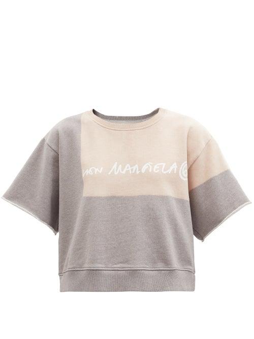 Matchesfashion.com Mm6 Maison Margiela - Logo-print Short-sleeved Cotton-jersey Sweatshirt - Womens - Grey