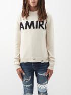 Amiri - Logo-appliqu Distressed Cotton-blend Sweater - Mens - Cream