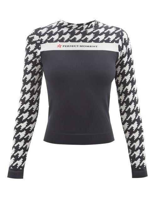 Perfect Moment - Houndstooth-jacquard Base-layer Top - Womens - Black