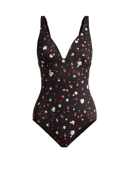 Matchesfashion.com Ganni - Pineberry Floral Print Swimsuit - Womens - Black Multi
