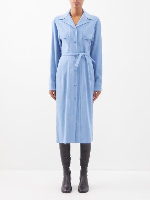 Lemaire - Wide-collar Twill Shirt Dress - Womens - Light Blue