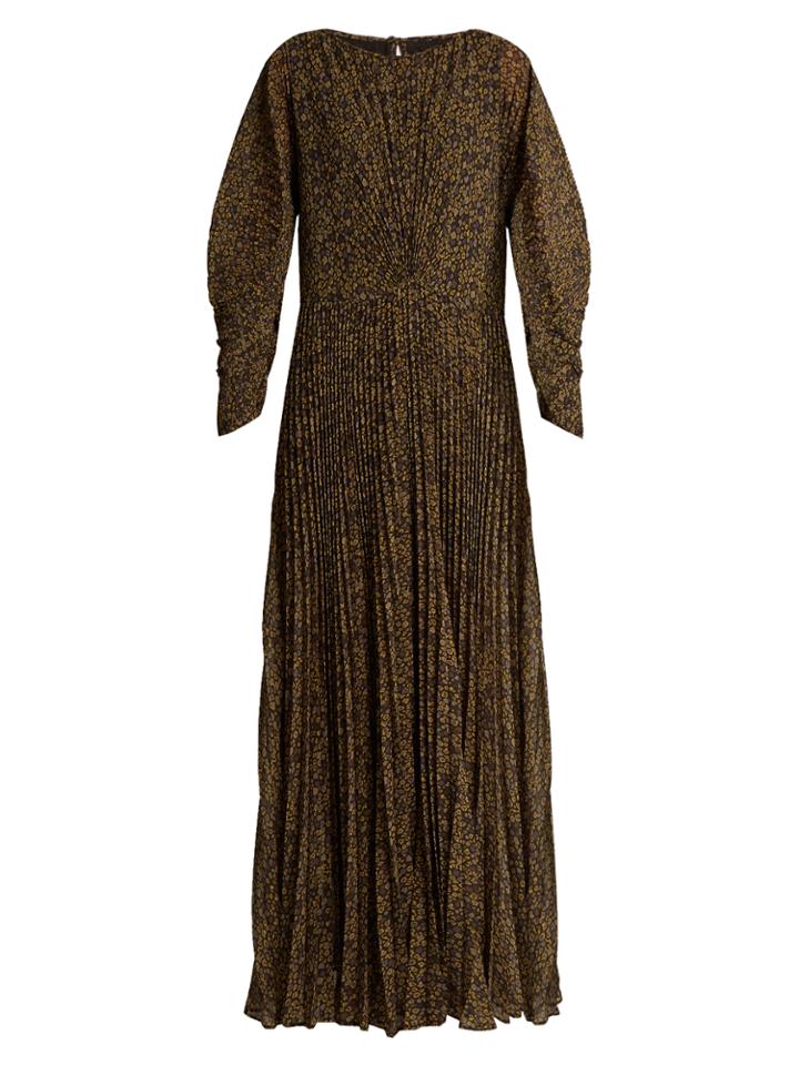 Etro Ying Yang Micro-print Pleated Chiffon Gown
