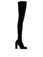 Matchesfashion.com Balenciaga - Double Square Bb Logo Over The Knee Velvet Boots - Womens - Black