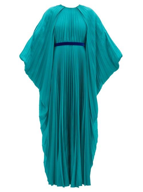 Matchesfashion.com Roksanda - Inara Cape-sleeve Pleated Satin Dress - Womens - Blue