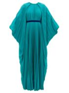Matchesfashion.com Roksanda - Inara Cape-sleeve Pleated Satin Dress - Womens - Blue