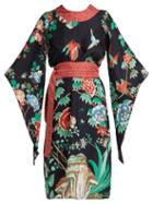 Matchesfashion.com D'ascoli - Kimono Sleeve Belted Silk Midi Dress - Womens - Black Multi