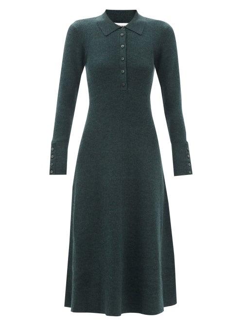 Cefinn - Josie Ribbed Wool-blend Sweater Dress - Womens - Dark Green