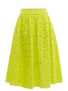 Matchesfashion.com Diane Von Furstenberg - Tara High Rise Broderie Anglaise Cotton Midi Skirt - Womens - Yellow