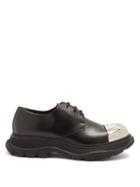 Matchesfashion.com Alexander Mcqueen - Tread Metal Toe-cap Leather Derby Shoes - Mens - Black Silver
