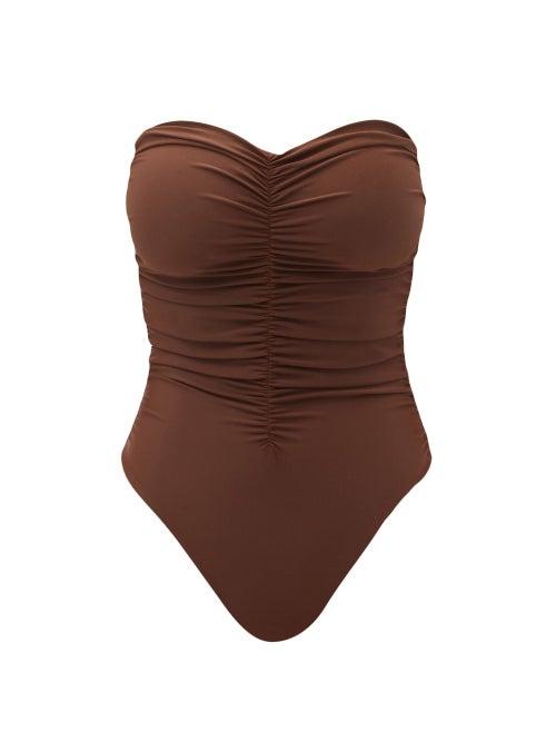 Matchesfashion.com Jade Swim - Yara Ruched Strapless Swimsuit - Womens - Brown