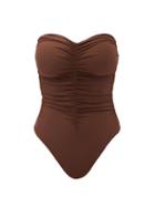 Matchesfashion.com Jade Swim - Yara Ruched Strapless Swimsuit - Womens - Brown