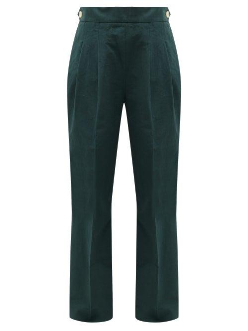Matchesfashion.com Chimala - Double-pleat Cotton Wide-leg Trousers - Womens - Dark Green