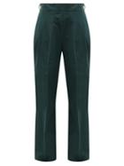 Matchesfashion.com Chimala - Double-pleat Cotton Wide-leg Trousers - Womens - Dark Green
