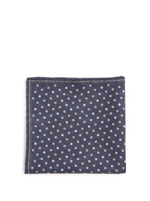Matchesfashion.com Brunello Cucinelli - Polka Dot Print Silk Blend Pocket Square - Mens - Navy Multi