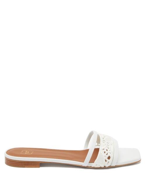 Malone Souliers - Demi Macram Leather Slides - Womens - White