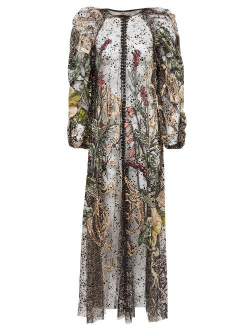 Matchesfashion.com Biyan - Rusina Floral-appliqu Tulle Opera Coat - Womens - Black