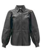 Matchesfashion.com Ganni - Contrast-stitch Puff-sleeve Leather Shirt - Womens - Black