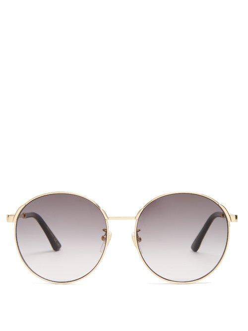Matchesfashion.com Gucci - Round Frame Web Striped Sunglasses - Womens - Grey Multi