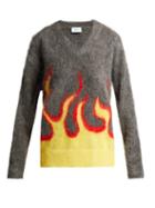 Matchesfashion.com Prada - Flame Intarsia Mohair Blend Sweater - Womens - Grey Multi