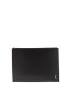 Matchesfashion.com Saint Laurent - Ysl-plaque Leather Tablet Pouch - Mens - Black