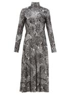 Matchesfashion.com Paco Rabanne - Hawaiian Palm-print Lurex And Velvet Midi Dress - Womens - Black Silver