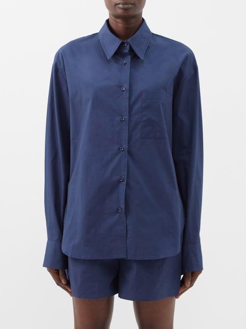 The Frankie Shop - Lui Patch-pocket Cotton-poplin Shirt - Womens - Navy