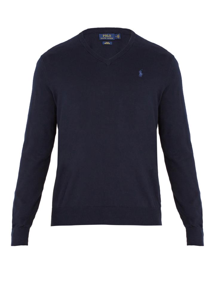 Polo Ralph Lauren V-neck Logo-embroidered Cotton Sweater