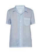 Matchesfashion.com 120% Lino - Short Sleeve Linen Bowling Shirt - Mens - Light Blue