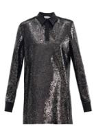 Matchesfashion.com The Attico - Sequinned Mini Shirt Dress - Womens - Black