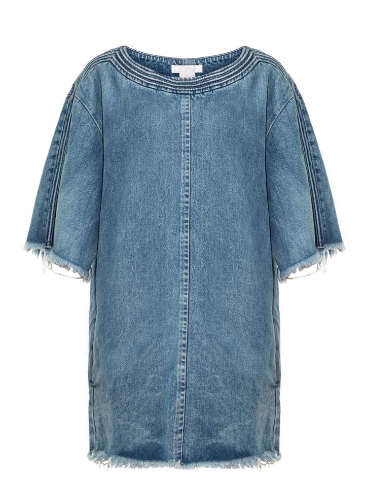 Chloé Scoop-neck Frayed-edge Denim Dress