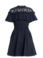 Self-portrait Hudson Ruffled-yoke Lace And Cotton Dress