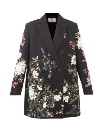 Valentino - Oversized Embroidered Wool-blend Coat - Womens - Black Multi