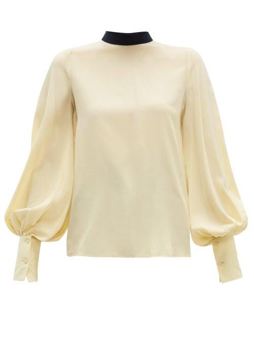 Matchesfashion.com Roksanda - Cala Bishop Sleeve Silk Crepe De Chine Blouse - Womens - Light Yellow
