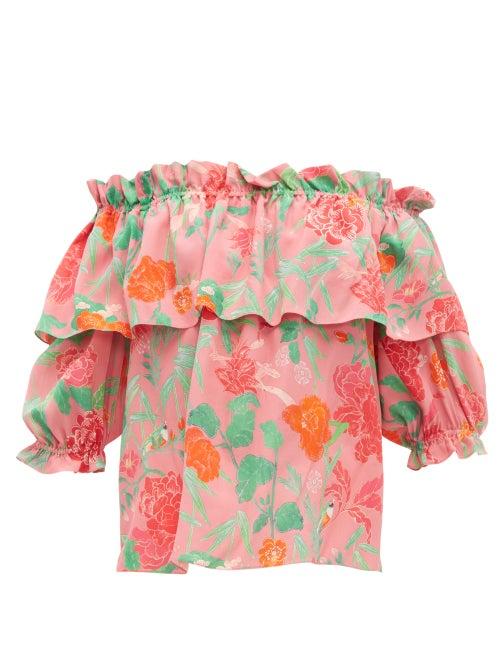 Matchesfashion.com Beulah - Ridhi Floral Print Silk Top - Womens - Pink Multi