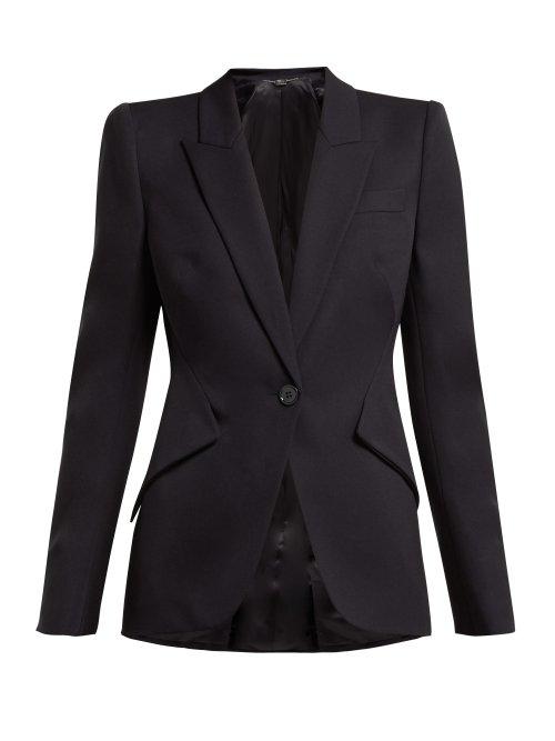 Matchesfashion.com Alexander Mcqueen - Single Breasted Panelled Grain De Poudre Blazer - Womens - Navy