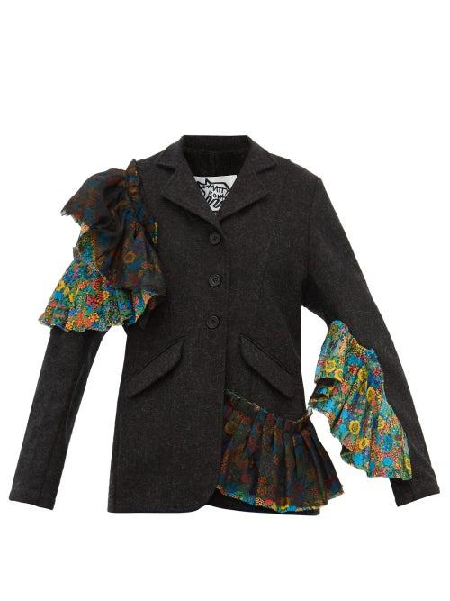 Matchesfashion.com Matty Bovan - Liberty Print Poplin And Flannel Jacket - Womens - Dark Grey