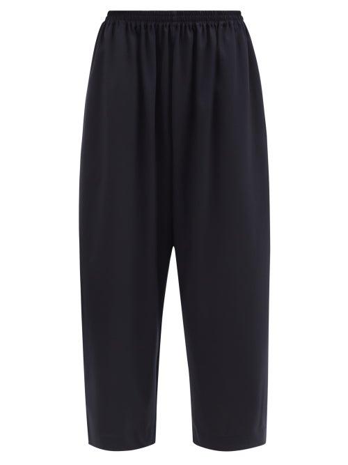 Eskandar - Cropped Stretch-wool Relaxed-leg Trousers - Womens - Navy