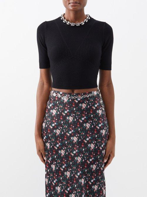 Paco Rabanne - Chain-embellished Wool-blend Top - Womens - Black