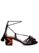 Aquazzura Samba Raffia-embellished Suede Block-heel Sandals