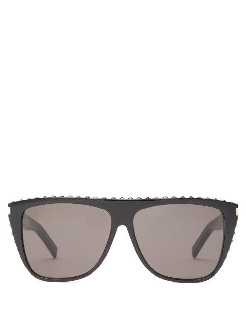 Matchesfashion.com Saint Laurent - Studded Flat Top Acetate Sunglasses - Womens - Black