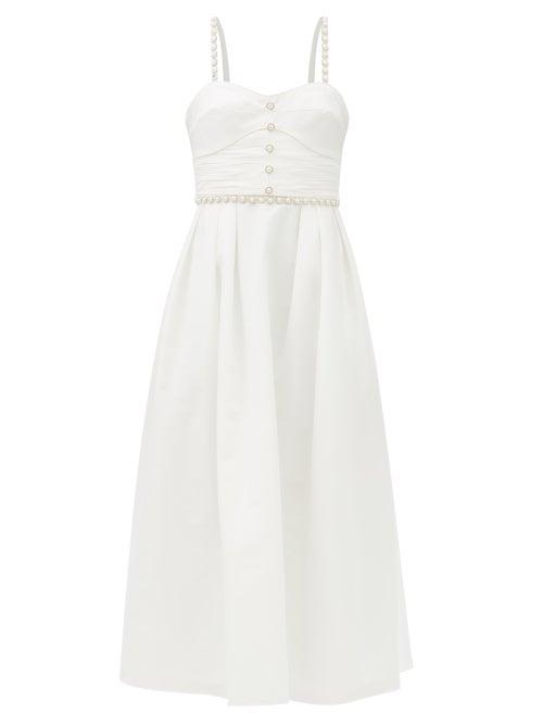 Self-portrait - Crystal-embellished A-line Taffeta Dress - Womens - White