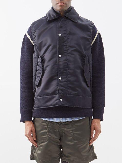 Sacai - Point-collar Satin Gilet - Mens - Dark Navy