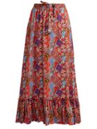 Matchesfashion.com Etro - Abstract Floral Print Ruffle Trim Cotton Skirt - Womens - Pink Multi