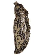 Matchesfashion.com Attico - One Shoulder Ruffle Trimmed Silk Blend Dress - Womens - Black Gold