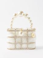 Rosantica - Holli Mini Crystal-embellished Faux-fur Handbag - Womens - White Gold