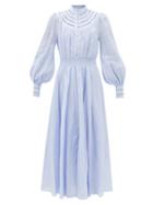 Ale Mais - Felicia Lace-trimmed Voile Dress - Womens - Light Blue