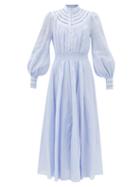 Ale Mais - Felicia Lace-trimmed Voile Dress - Womens - Light Blue